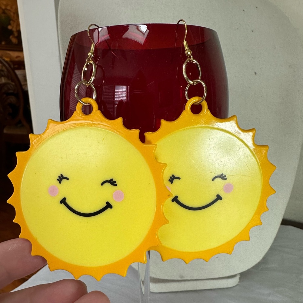 Large fun smiling sunshine yellow earrings